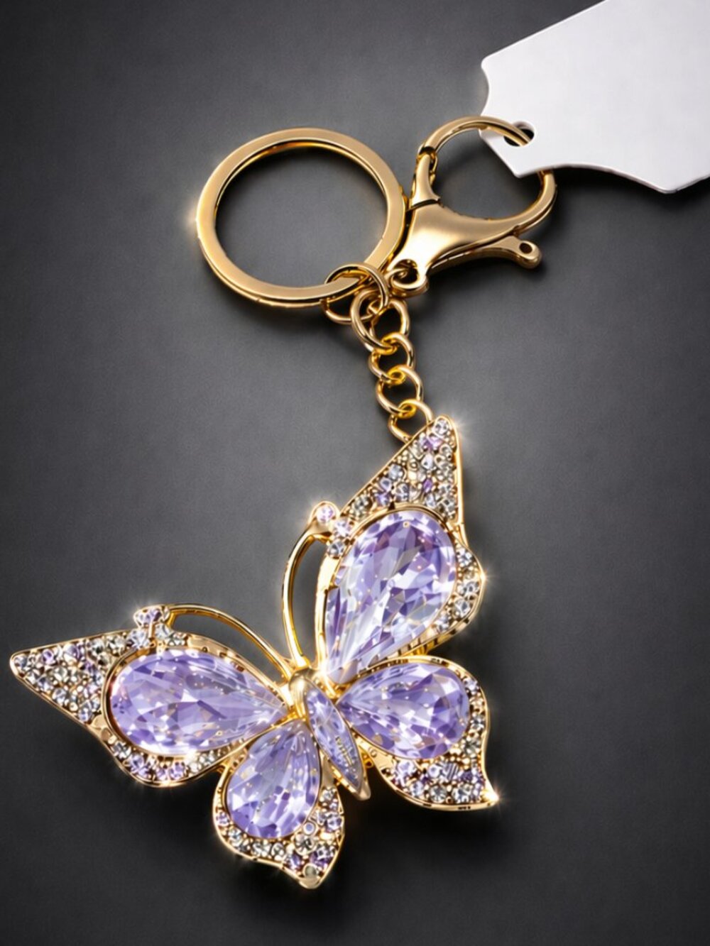 Crystal Rhinestone Purple Butterfly Keychain Bag Charm